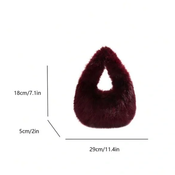 /Winter New Fluffy Handbag, Solid Color Long Plush Cloud & Crescent Moon Design